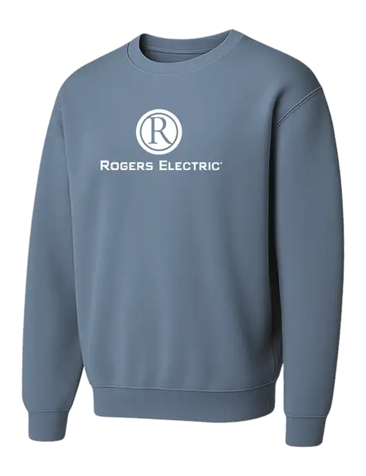 Comfort Colors Garment-Dyed Lightweight Slate Blue Fleece Crewneck Sweatshirt w/Rogers Electric Logo