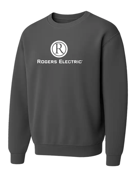 Comfort Colors Garment-Dyed Lightweight Dark Grey Fleece Crewneck Sweatshirt w/Rogers Electric Logo