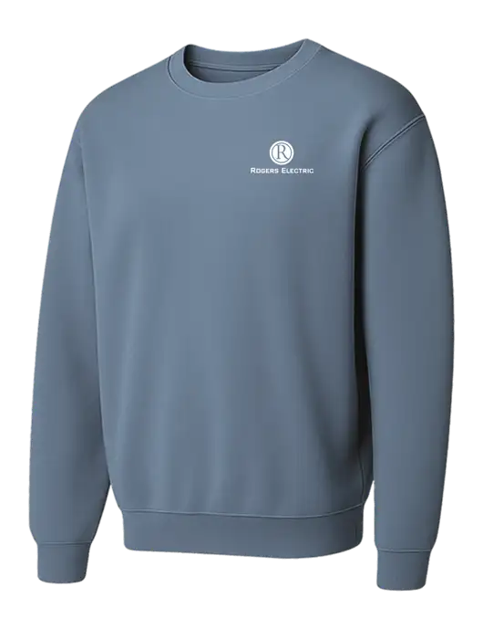 Comfort Colors Garment-Dyed Lightweight Slate Blue Fleece Crewneck Sweatshirt w/Rogers Electric Logo