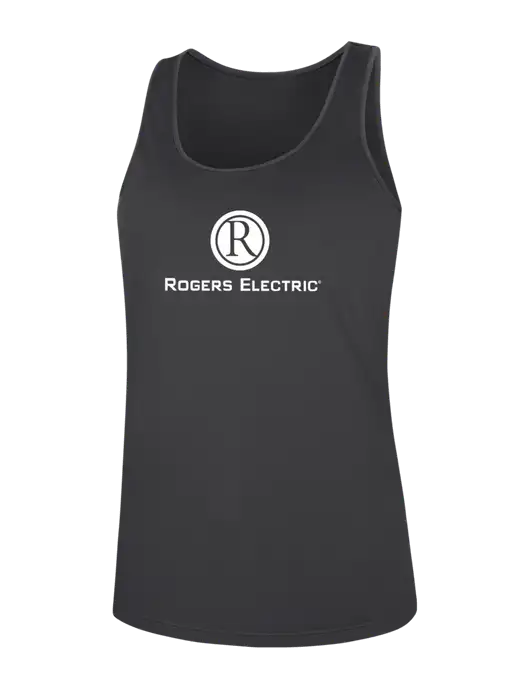 Womens Dark Grey PosiCharge Competitor Racerback Tank w/Rogers Electric Logo