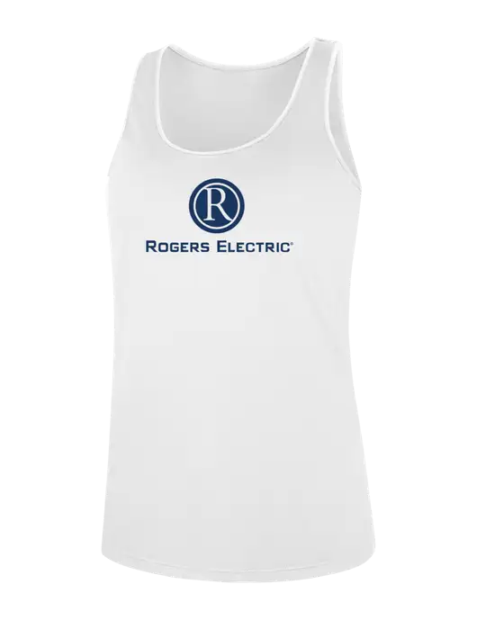Womens White Perfect Tri Racerback Tank w/Rogers Electric Logo