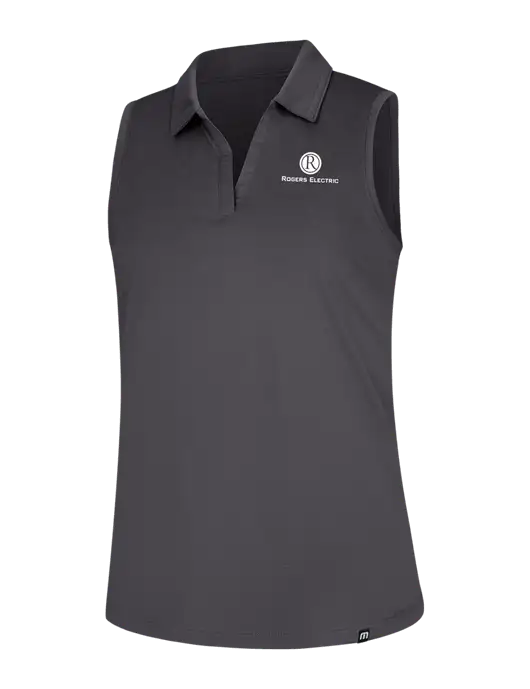 TravisMathew Womens Dark Medium Grey Coto Performance Sleeveless Polo w/Rogers Electric Logo