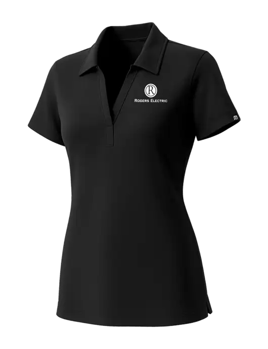TravisMathew Womens Black Glenview Solid Polo w/Rogers Electric Logo