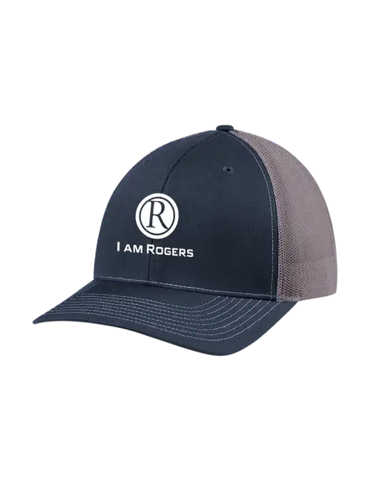 Richardson Adjustable Snapback Original 112 Trucker Cap Navy w/Charcoal Mesh w/I am Rogers Logo