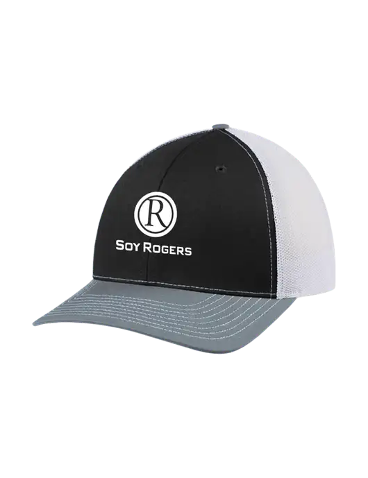 Richardson Adjustable Snapback Original 112 Trucker Cap Black/Light Heather Grey/White Mesh w/Soy Rogers Logo