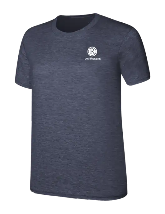 Womens Ring Spun Heather Navy 4.5 oz T-Shirt w/I am Rogers Logo