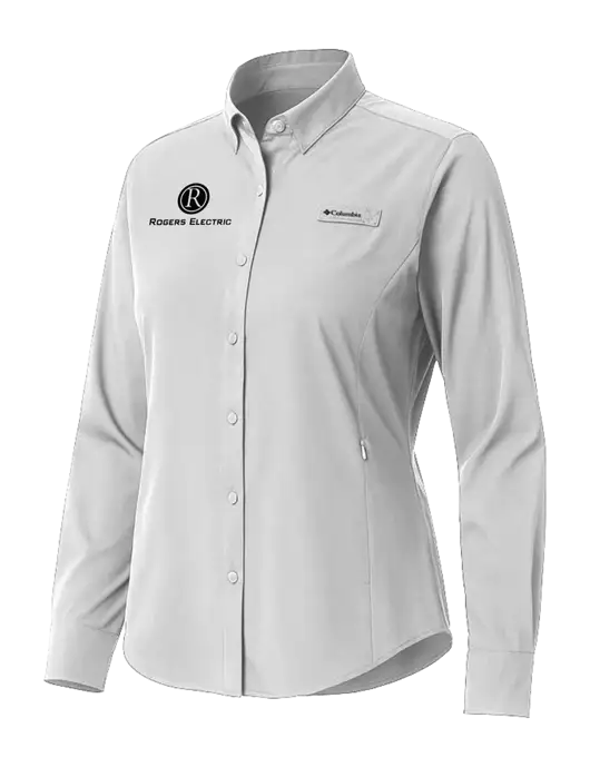 Columbia Grey Womens PFG Tamiami II Long Sleeve Shirt w/Rogers Electric Logo