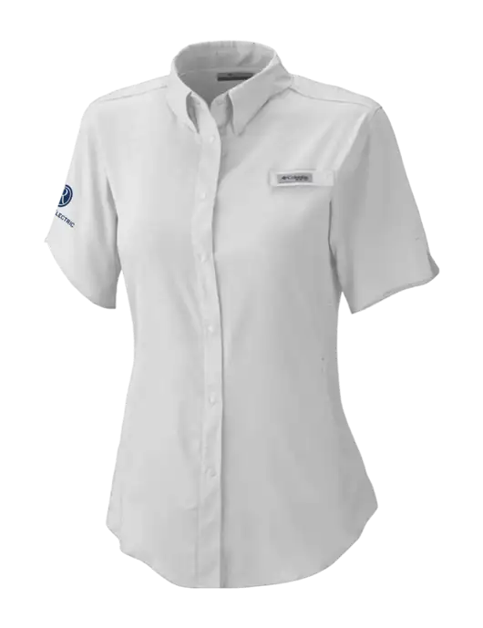 Columbia Grey Womens PFG Tamiami II Short Sleeve Shirt w/Rogers Electric Logo