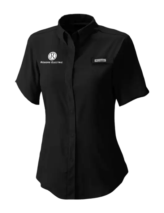 Columbia Black Womens PFG Tamiami II Short Sleeve Shirt w/Rogers Electric Logo