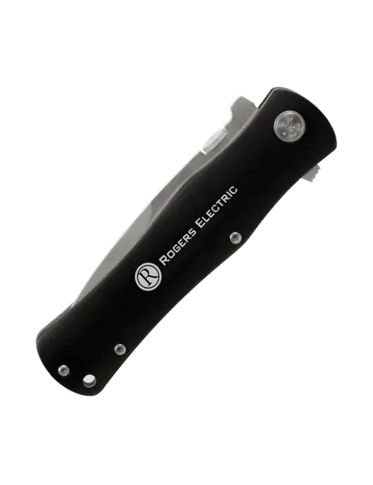 Black Folding Knife with Pocket Clip w/Rogers Electric Logo