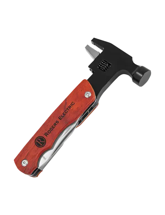 Wood Handle Hammer Multi Tool with Case w/Rogers Electric Logo