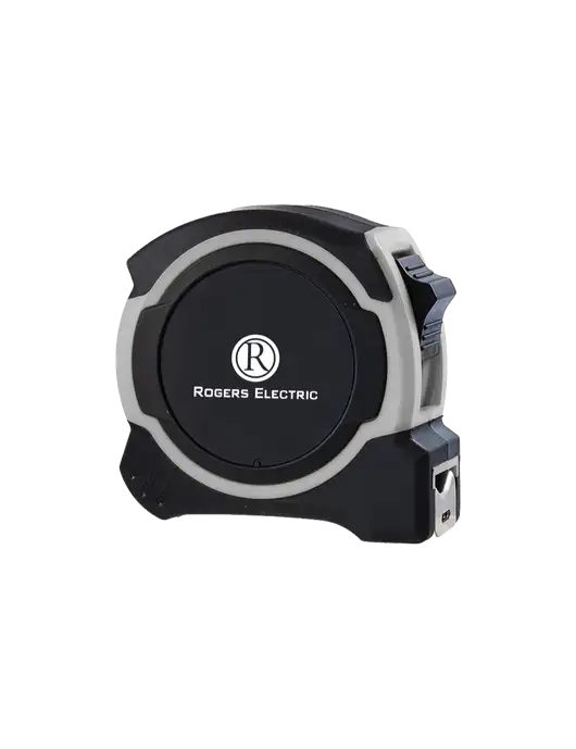 Light Grey and Black Pro Tape Measure, 25'
 w/Rogers Electric Logo