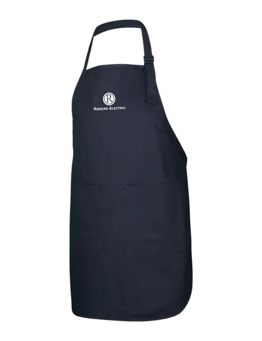 Full-Length Black Apron With Pockets w/Rogers Electric Logo
