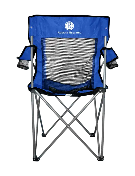 Titan Dark Royal Blue/Black Mesh Folding Chair w/Rogers Electric Logo