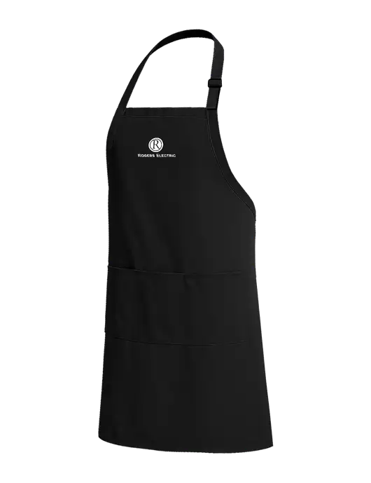 Easy Care Extra Long Bib Black Apron with Stain Release w/Rogers Electric Logo
