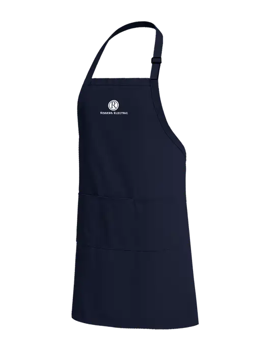 Easy Care Extra Long Bib Navy Apron with Stain Release w/Rogers Electric Logo
