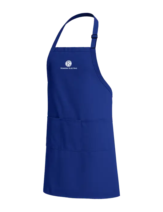 Easy Care Extra Long Bib Dark Royal Apron with Stain Release w/Rogers Electric Logo