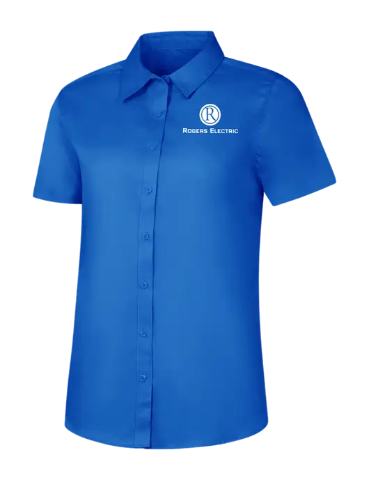 Womens Short Sleeve Royal Blue Superpro React Twill Shirt w/Rogers Electric Logo