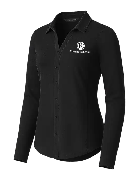 Womens Luxe Knit Button Black Tunic w/Rogers Electric Logo