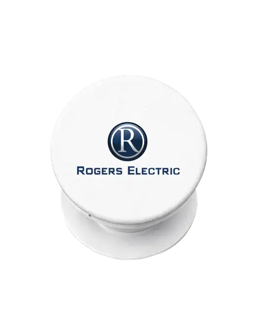White PopPal Cell Phone Holder w/Rogers Electric Logo