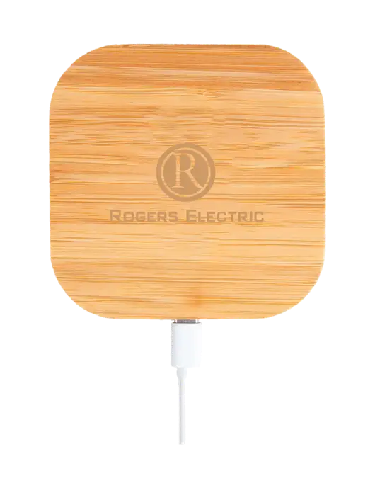 Bamboo Boost Fast Charge 15W Pad w/Rogers Electric Logo