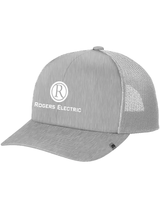 TravisMathew Light Medium Grey Heather Cruz Trucker Cap w/Rogers Electric Logo