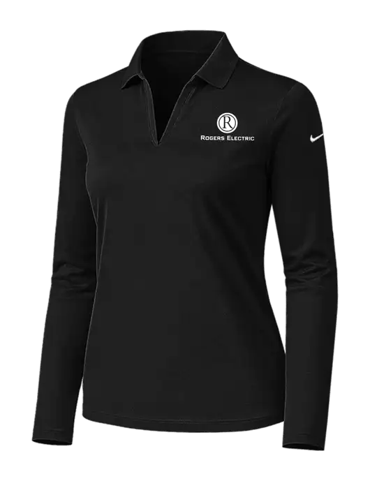 Nike Womens Black Dri-FIT Micro Pique 2.0 Long Sleeve Polo w/Rogers Electric Logo