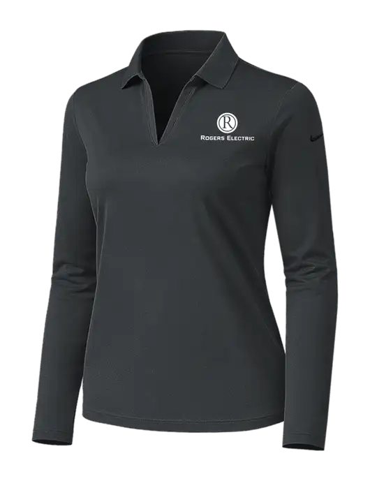 Nike Womens Dark Grey Dri-FIT Micro Pique 2.0 Long Sleeve Polo w/Rogers Electric Logo