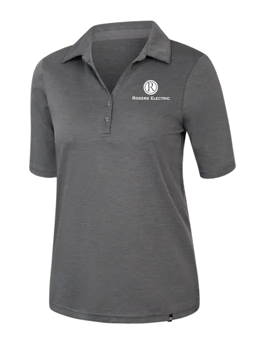 TravisMathew Womens Black Heather Sunsetters Polo w/Rogers Electric Logo