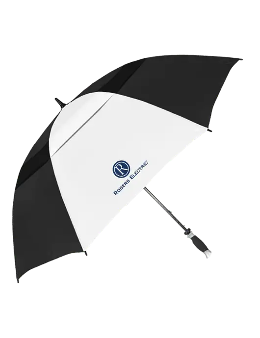 Black/White Vented Typhoon Tamer Golf Umbrella w/Rogers Electric Logo