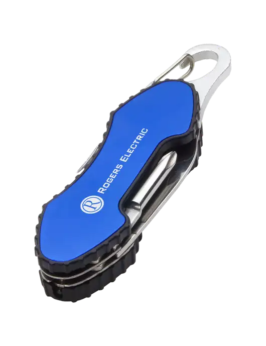 Blue 6 in 1 Tool with Carabiner w/Rogers Electric Logo