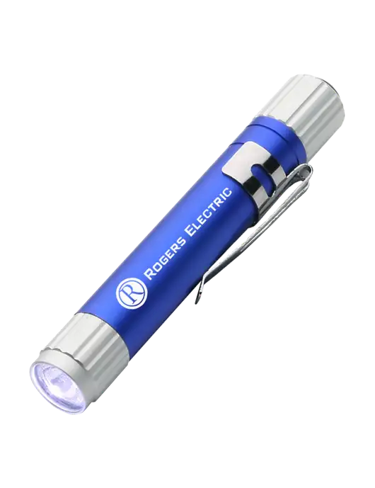 Blue Aluminum LED Penlight w/Rogers Electric Logo
