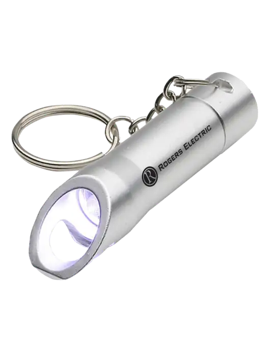 Silver Pocket LED Flashlight with Bottle Opener & Keychain w/Rogers Electric Logo