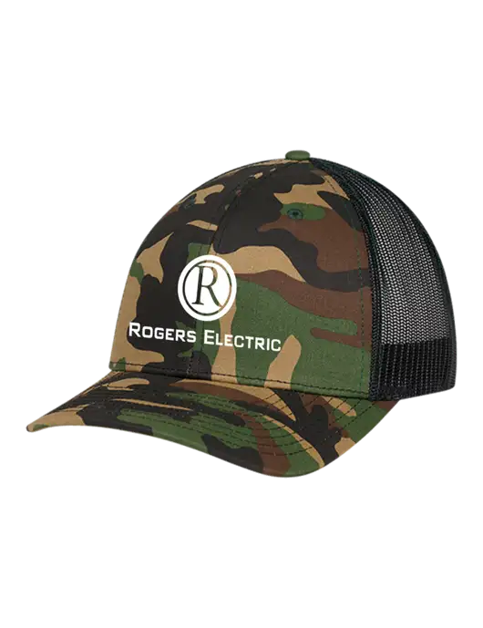 Richardson Adjustable Snapback Original 112P Trucker Cap Army Camo/Black  w/Rogers Electric Logo