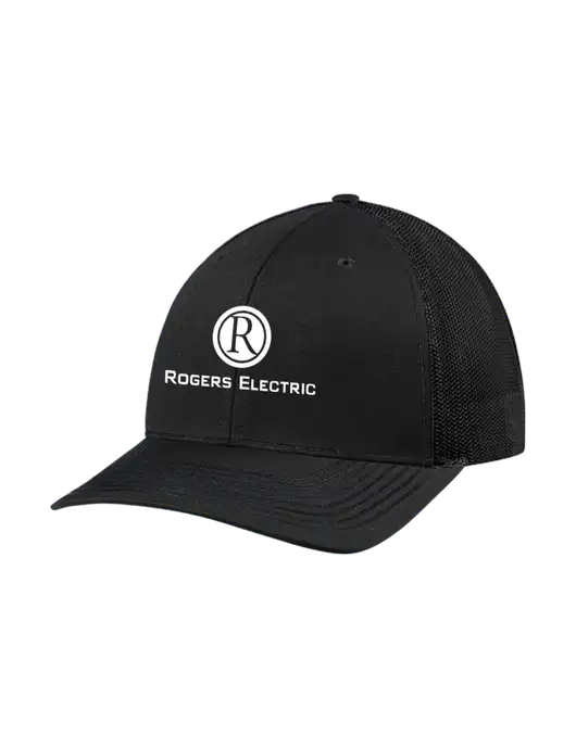 Richardson Adjustable Snapback Original 112 Trucker Cap Black w/Black Mesh w/Rogers Electric Logo