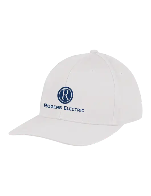 Premium Modern Structured Twill White Snapback Cap w/Rogers Electric Logo