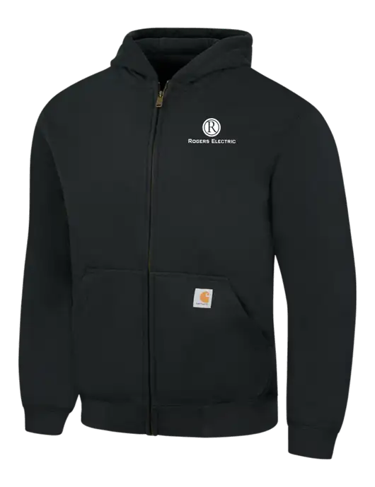 Carhartt Black Rain Defender Paxton Heavyweight Hooded Full Zip-Front Sweatshirt w/Rogers Electric Logo