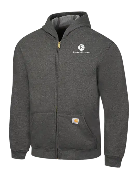 Carhartt Dark Grey Heather Midweight Hooded Zip-Front Sweatshirt w/Rogers Electric Logo