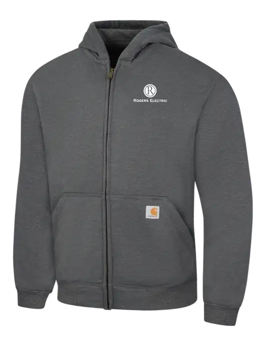 Carhartt Dark Grey Heather Rain Defender Paxton Heavyweight Hooded Zip-Front Sweatshirt w/Rogers Electric Logo