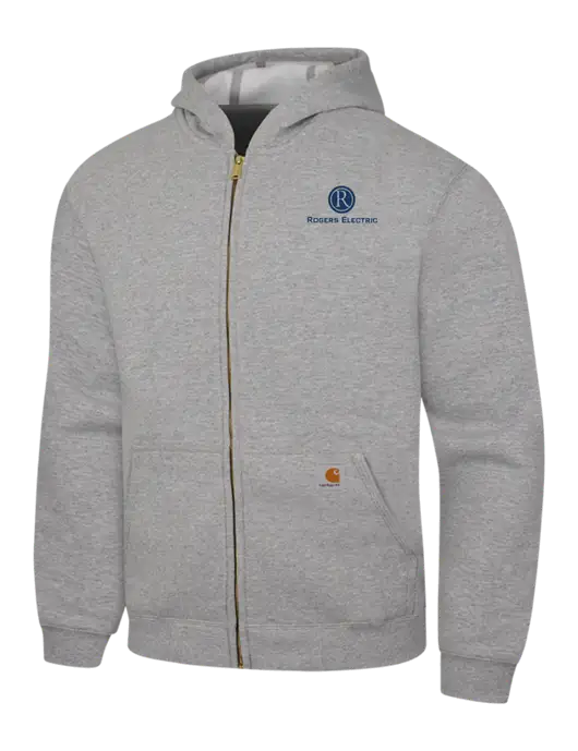 Carhartt Light Grey Heather Midweight Hooded Zip-Front Sweatshirt w/Rogers Electric Logo