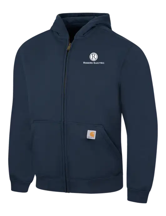Carhartt Navy Rain Defender Paxton Heavyweight Hooded Zip-Front Sweatshirt w/Rogers Electric Logo
