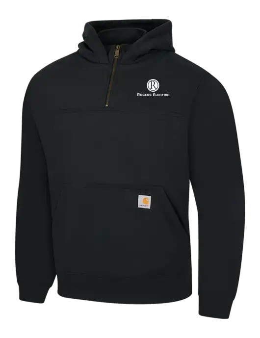 Carhartt Black Rain Defender Paxton Heavyweight Hooded 1/4 Zip Mock Sweatshirt w/Rogers Electric Logo