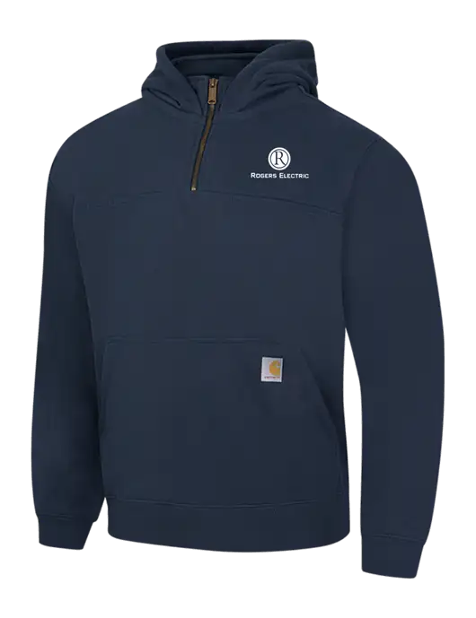 Carhartt Navy Rain Defender Paxton Heavyweight Hooded 1/4 Zip Mock Sweatshirt w/Rogers Electric Logo