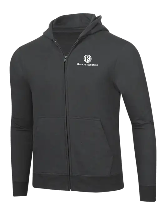 Charcoal 8.5 oz Ring Spun Zip Hooded Sweatshirt w/Rogers Electric Logo