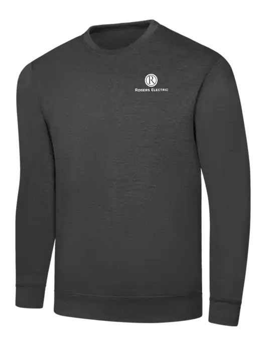 Dark Heather Grey 7.8 oz Ring Spun Crew Sweatshirt w/Rogers Electric Logo