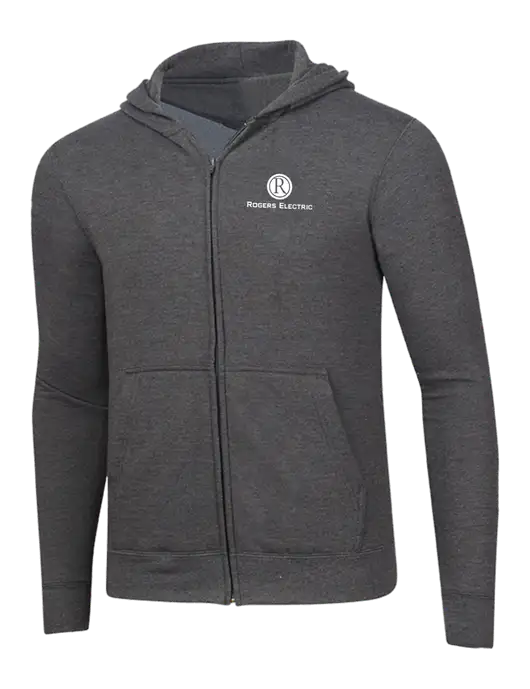 Dark Heather Grey 8.5 oz Ring Spun Zip Hooded Sweatshirt w/Rogers Electric Logo