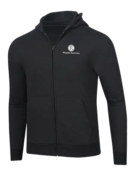 Jet Black 8.5 oz Ring Spun Zip Hooded Sweatshirt w/Rogers Electric Logo