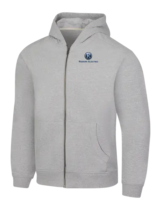 Light Grey Heather Re-Fleece Full-Zip Hoodie w/Rogers Electric Logo