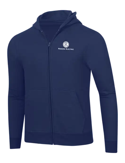 Navy 8.5 oz Ring Spun Zip Hooded Sweatshirt w/Rogers Electric Logo