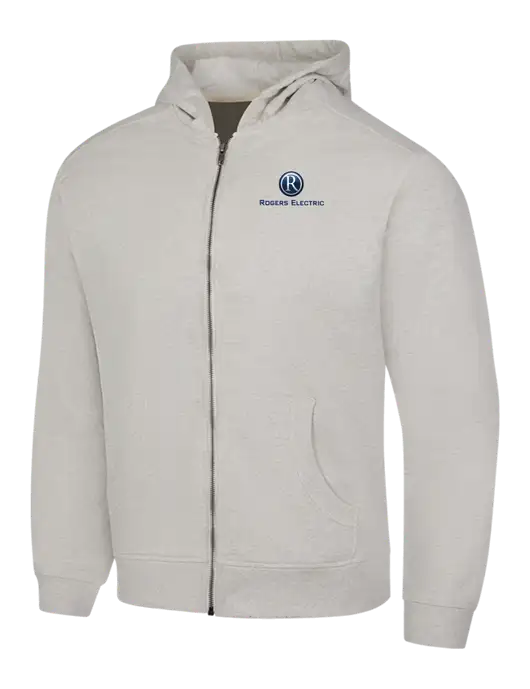 Very Light Grey Heather Re-Fleece Full-Zip Hoodie w/Rogers Electric Logo